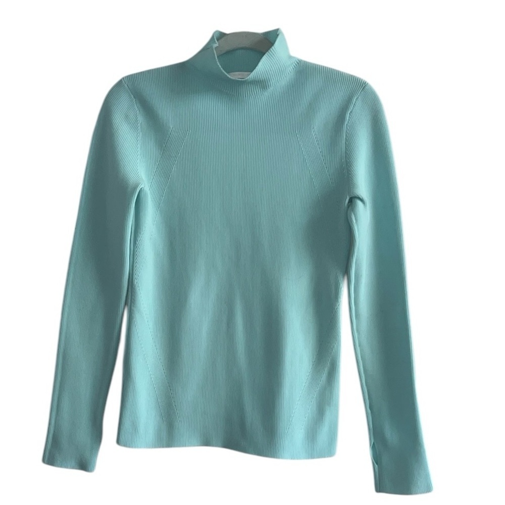 Helmut Lang Foam  Blue Mockneck Ribbed Sweater Size Medium - Picture 5 of 13